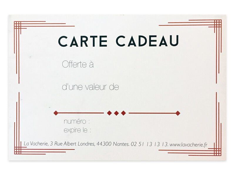 Bon Cadeau - Carte Cadeau - Restaurant La Vacherie - Restaurant à viande à Nantes (44)